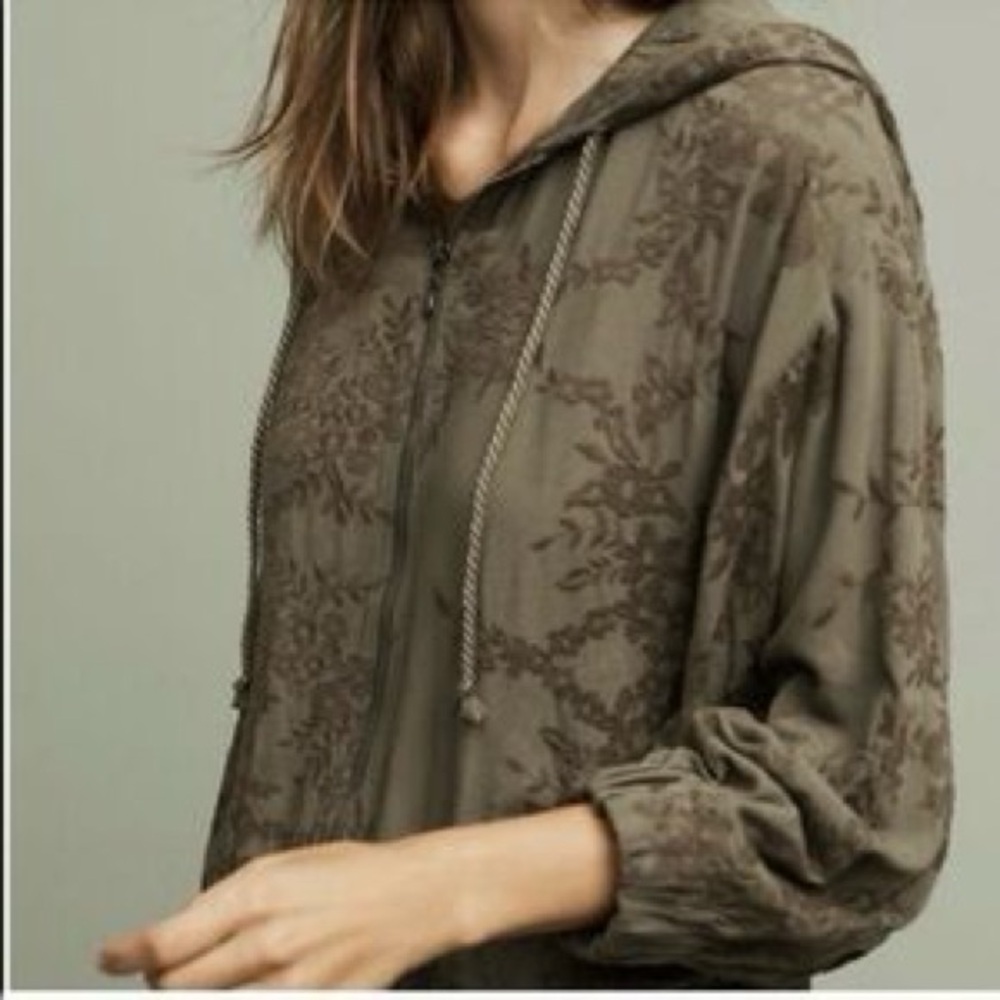 Anthropologie Saturday Sunday Embroidered Zip Up Hoodie small